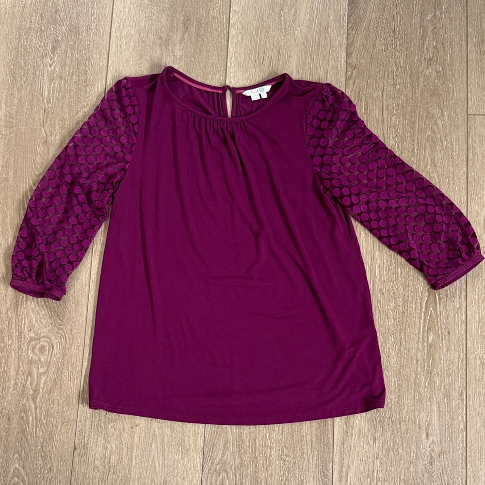 Boden Magenta Top with Sheer Textured Sleeves